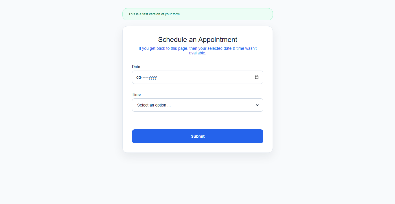 Appointment form — date and time selection